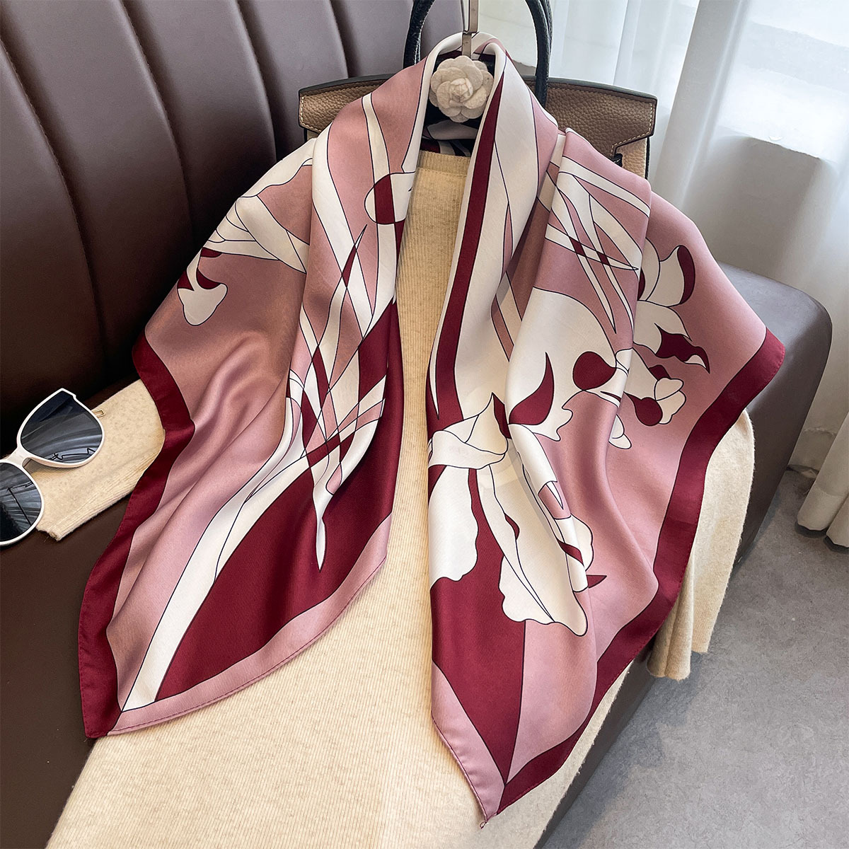 Silk Scarf Square - Lüks 90*90Cm Kare Eşarp, İpek Hissiyatlı